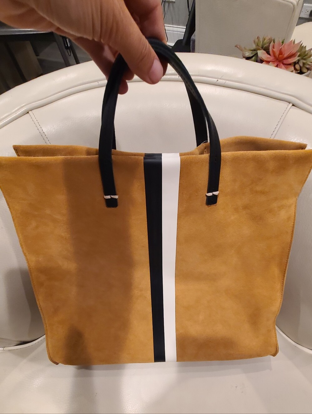 New Clare V. Simple Striped Suede Tote - Picture 2 of 2